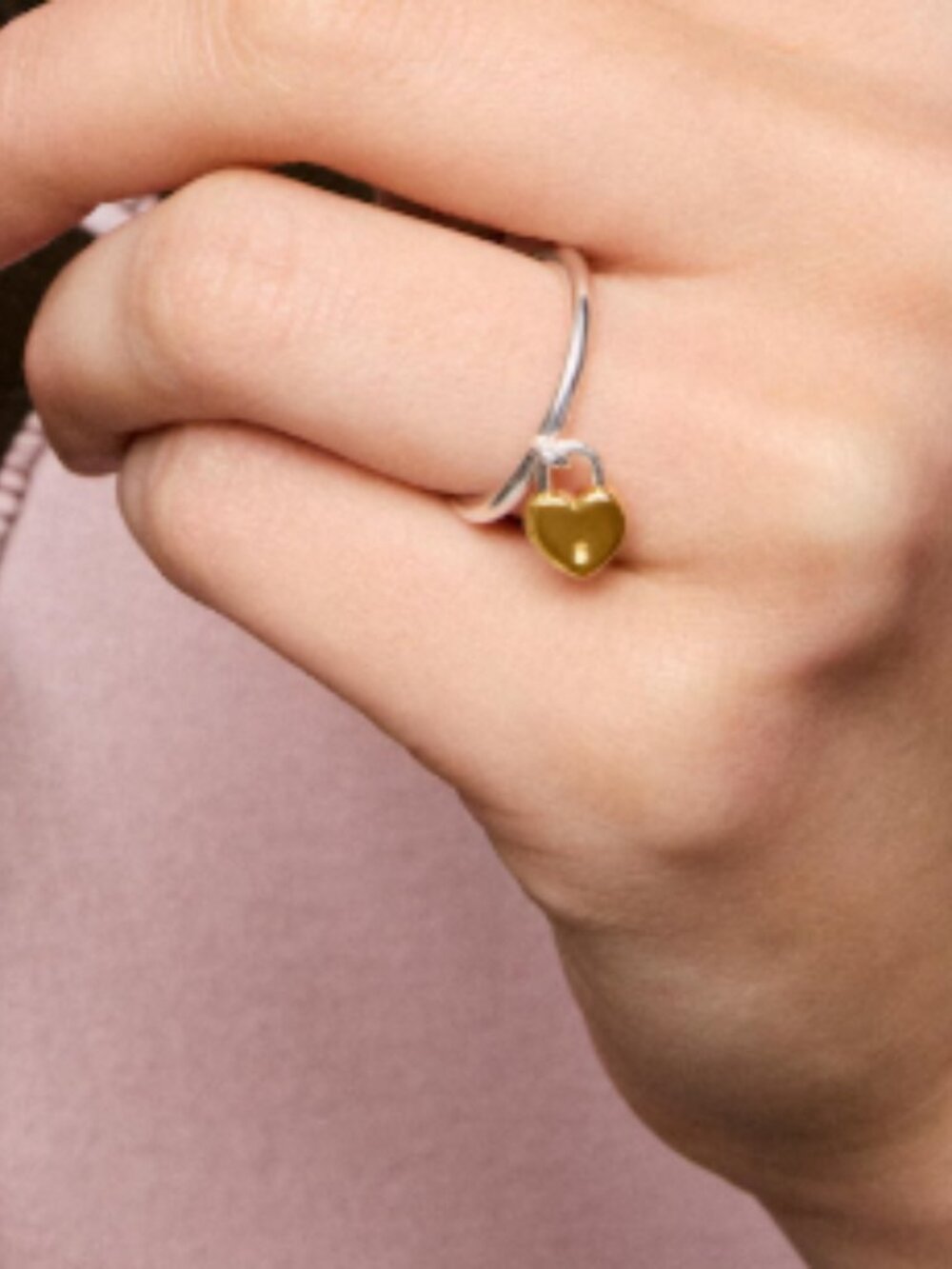Tous Two-tone heart padlock motif Ring Tous Unlock Size 7 - Picture 3 of 4